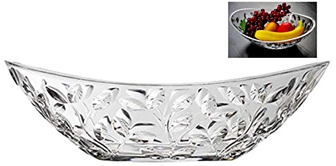 Elegant Crystal Serving Oval Bowl with Beautiful leaf design, Centerpiece For Home,Office,Wedding Decor, Fruit, Snack, Dessert, Server
