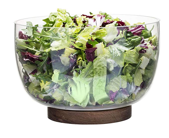Sagaform 5017604 Oval Glass Salad Bowl with Oak Trivet, Clear