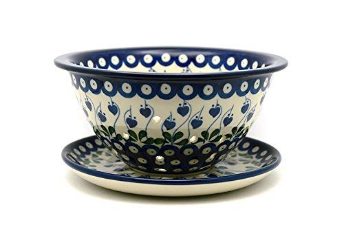 Polish Pottery Berry Bowl with Saucer - Bleeding Heart