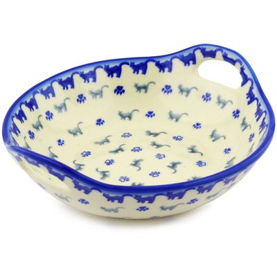 Polish Pottery Bowl with Handles 10-inch Kitty Paws