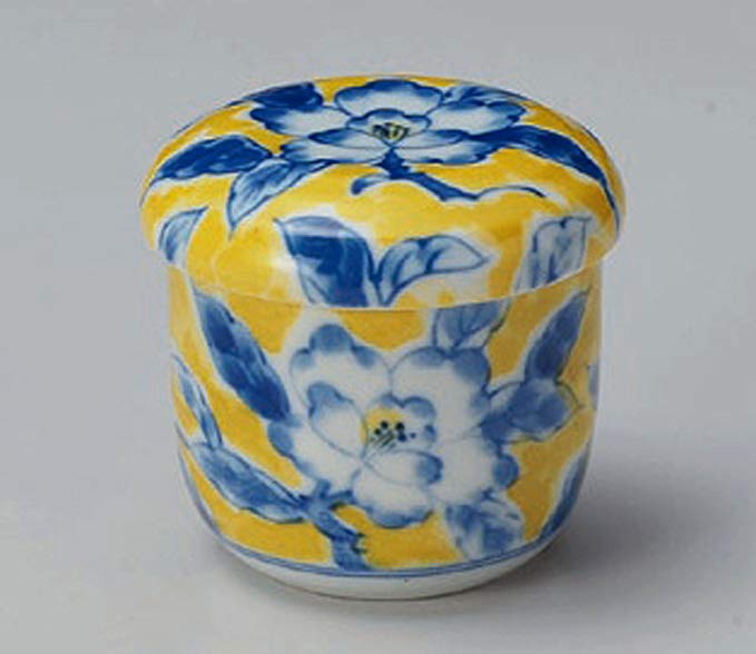 MINO-YELLOW-KAMON 3.3in Set of 4 Small Bowls with the Cover Jiki Japanese original Porcelain