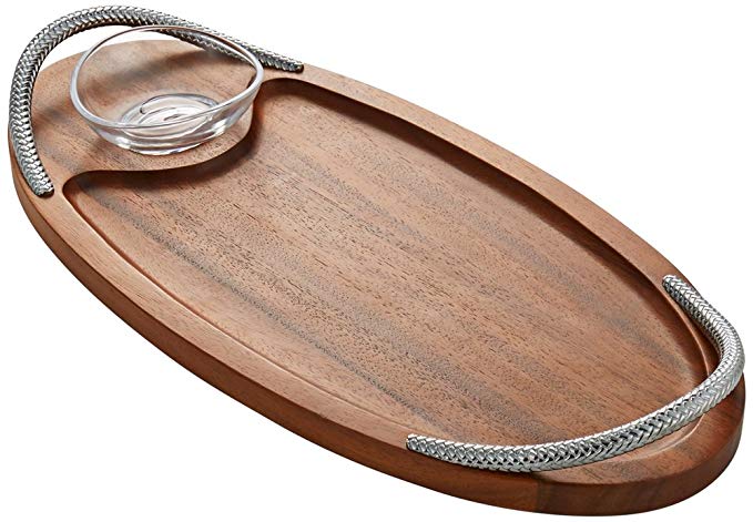 Nambe Braid 2-Piece Serving Board and Dipping Bowl Set