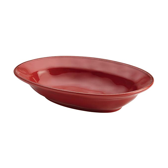Rachael Ray Cucina Dinnerware 12-Inch Stoneware Oval Serving Bowl, Cranberry Red