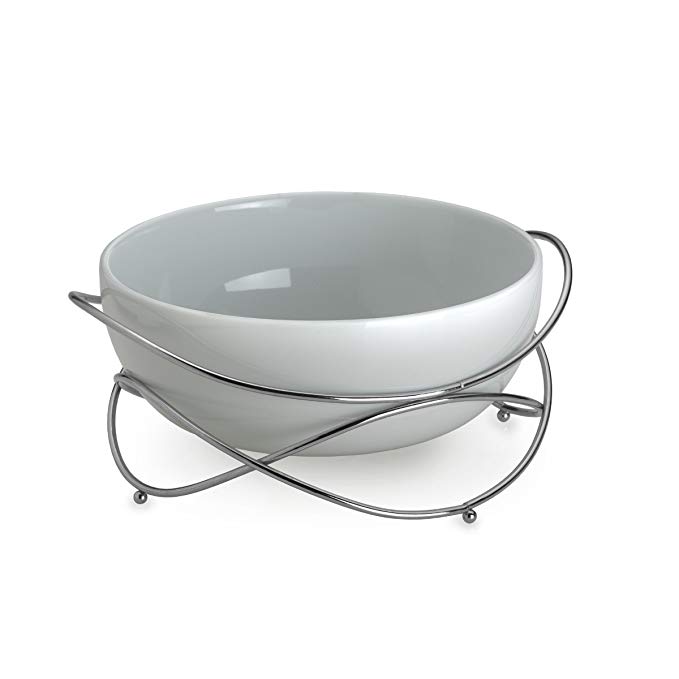 Towle Living Ceramic Salad Serving Bowl with Metal Stand, White