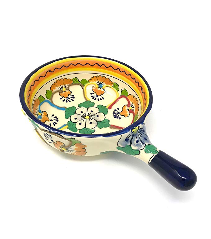 Mexican Talavera Ceramic Bowl with Handle Hot Dip Bowl Soup Bowl