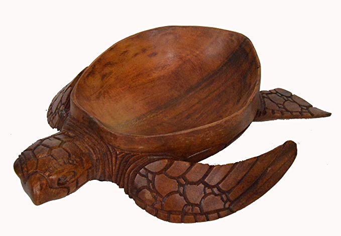 Hand Carved Mahogany Wood Nautical Turtle Bowl