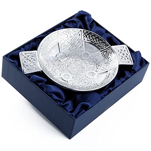 Scottish Pewter Celtic Cross and Eternal Life Knot Design Traditional Toasting Quaich