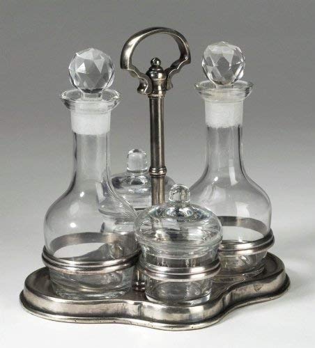 Condiment Set w Metal Stand in Pewter Finish