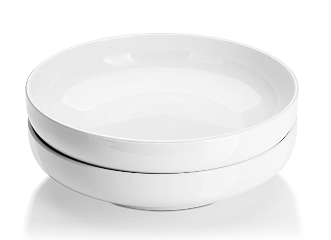 DOWAN 10 Inch/2 Quart Porcelain Pasta/Salad Serving Bowls- 2 Packs, Shallow, White