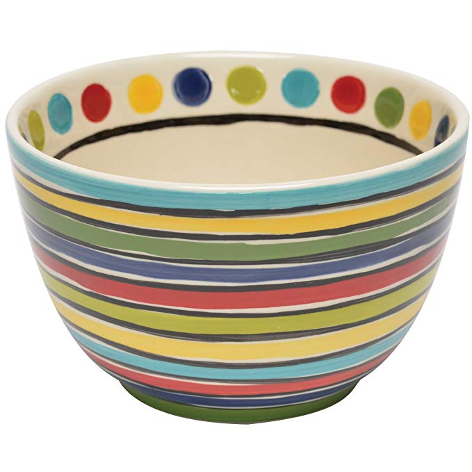 Thompson & Elm M. Bagwell Colors Collection Ceramic Bowl, 5.5-Inches in Diameter, Multicolor Stripes & Dots