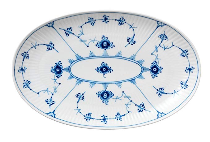 Blue Fluted Plain Oval Accent Dish