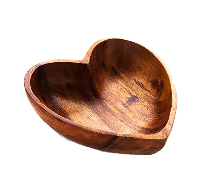 Acacia Wood Heart Shaped Bowls - Fair Trade, Sustainably Harvested (10