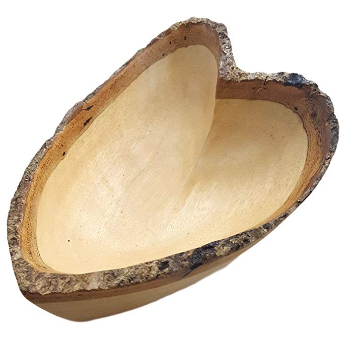 RoRo 10 Inch Hand-Carved Mango Wood Heart-Shaped Bowl with Bark Made From Sustainable Orchard Wood