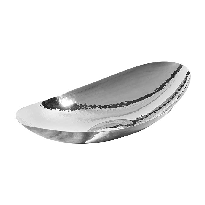 Elegance 72652 Hammered 14-1/2 by 8-Inch Stainless Steel Oval Fruit Bowl