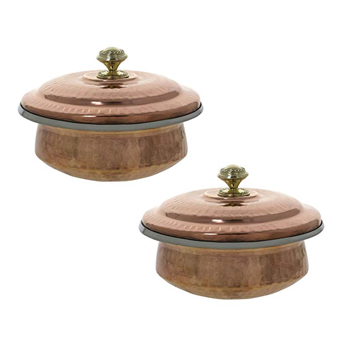 Tableware Indian Set of 2 Copper Serving Bowl Tureens with Lid 500 Ml