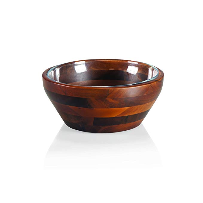 TOSCANA - a Picnic Time Brand Fabio Viviani Carovana Medium Wooden Bowl with Glass Bowl Insert, 8-1/2 Inch