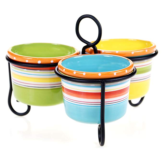 Certified International 25642 Mariachi 3 Bowl Server with Metal Stand, Multicolor