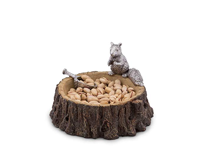 Arthur Court Designs Aluminum Standing Squirrel on Log Nut Bowl 7