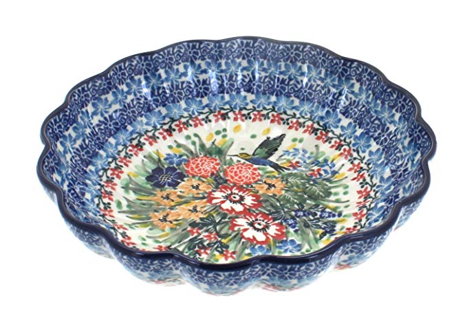 Blue Rose Polish Pottery Hummingbird Medium Scallop Dish