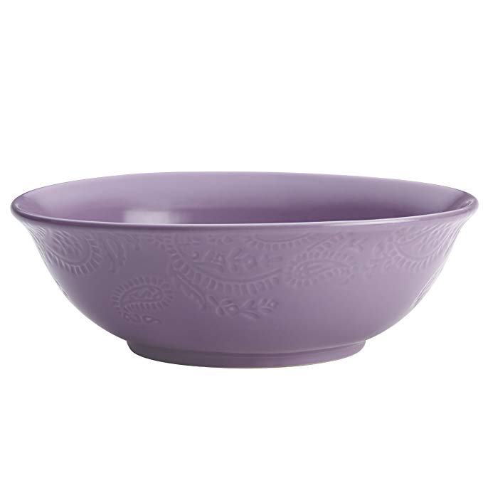 BonJour Dinnerware Paisley Vine 9-Inch Stoneware Round Serving Bowl, Lavender
