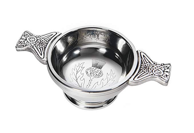 Wentworth Pewter - Small Thistle Pewter Quaich Whisky Tasting Bowl Loving Cup Burns Night
