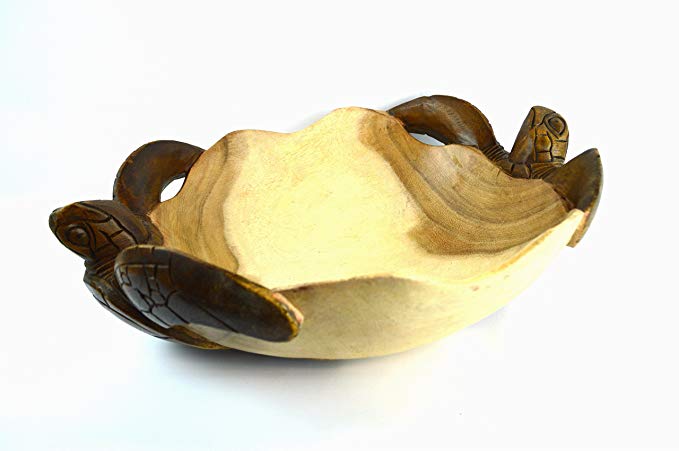 Hand Carved Two Tone Mahogany Wood Nautical Turtle Bowl