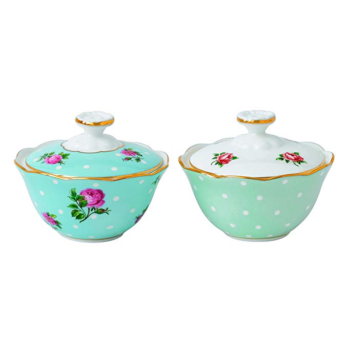 Royal Albert New Country Roses Tea Party Mixed Patterns Condiment Pots (Set of 2), 2.9 oz, Multicolor