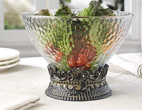 Elegant Home Centerpiece Serving Hammered Glass Bowl on Iron Stand