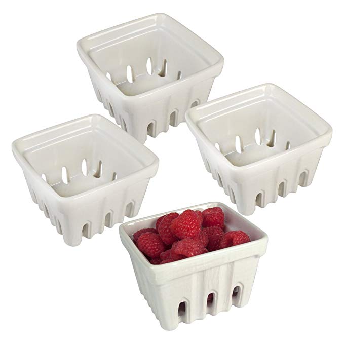 Artland Ceramic Berry Fruit Basket, White, Set of 4