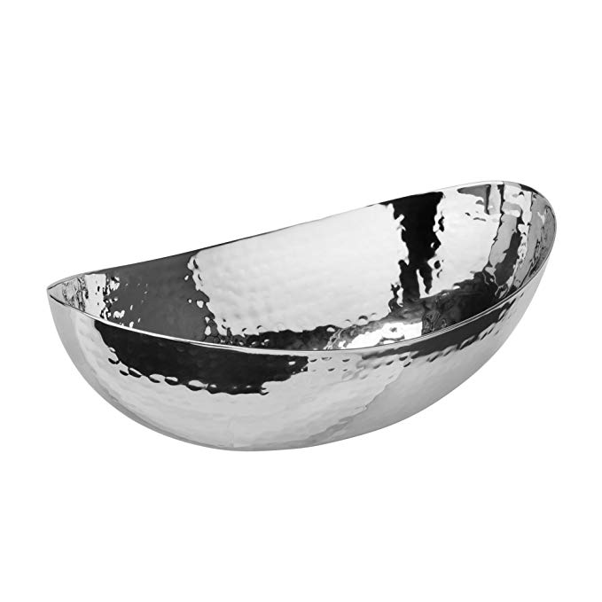 Elegance 72650 Hammered Stainless Steel Oval Bowl, 8.25